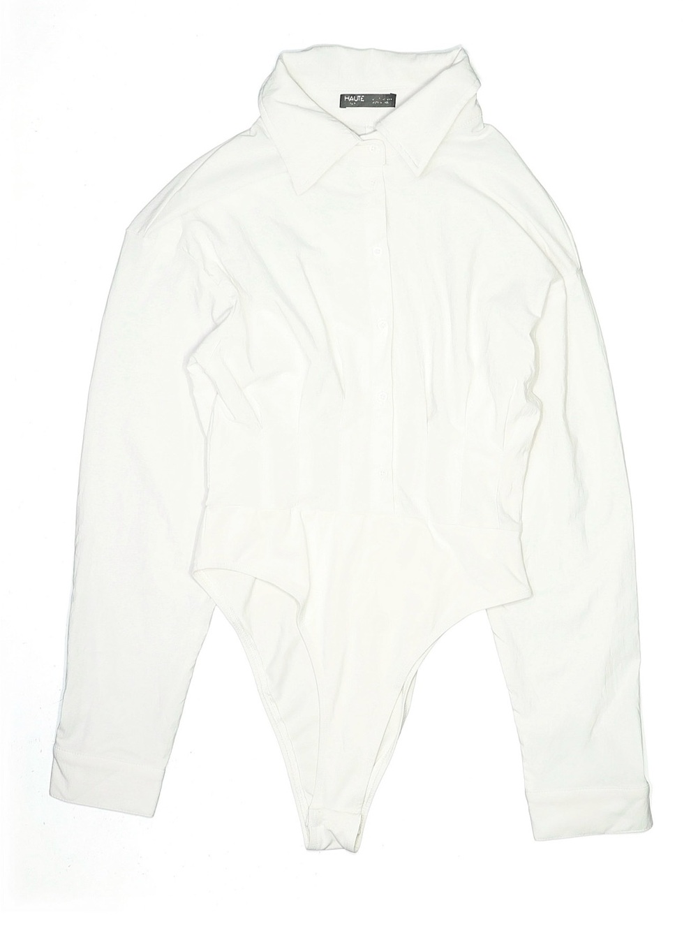Haute Monde White Collared Long-Sleeve Bodysuit